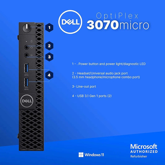 Dell Optiplex 3070 Micro PC | Windows 11 Pro | Intel i5-9500 | 8GB RAM + 250GB SSD | 5G WiFi + BT | Mini Desktop Computer (Renewed)