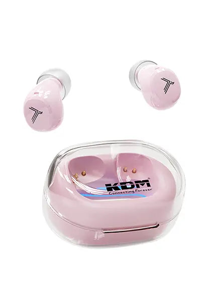 KDM-E1 Nanopods True Wireless Earbuds with Transparent Charging Case, Deep Bass TWS Bluetooth Earphones (Pink)