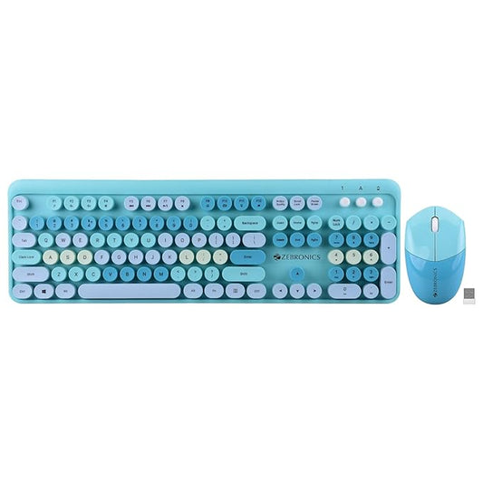 ZEBRONICS Companion 301 2.4GHz Wireless Keyboard & Mouse Combo - Retro Style, 104+12 Multimedia Keys, 1600 DPI - Zeb-Companion 301 (Aqua Green)