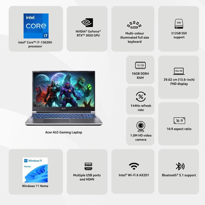 ALG AL15G-53 Gaming Laptop [CI7-13620H/16GB/512GB SSD/Win11 Home/15.6"/RTX3050 6GB/Grey] koi