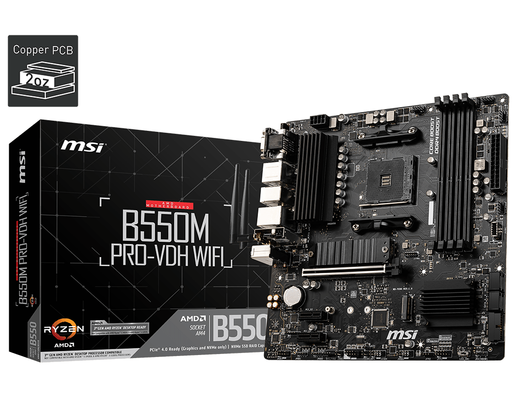 MSI B550M PRO-VDH WIFI AMD AM4 Motherboard (DDR4/PCIe 4.0/Wi-Fi/USB 3.2) 7C95-001R