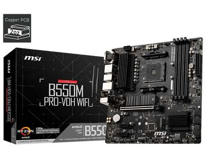 MSI B550M PRO-VDH WIFI AMD AM4 Motherboard (DDR4/PCIe 4.0/Wi-Fi/USB 3.2) 7C95-001R