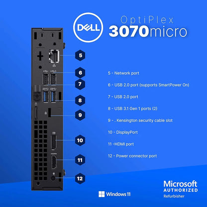 Dell Optiplex 3070 Micro PC | Windows 11 Pro | Intel i5-9500 | 8GB RAM + 250GB SSD | 5G WiFi + BT | Mini Desktop Computer (Renewed)