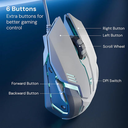 USB Gaming Keyboard & Mouse Combo,Braided Cable,Durable Al Body,Multimedia Keys & Gaming Mouse with 6 Buttons
