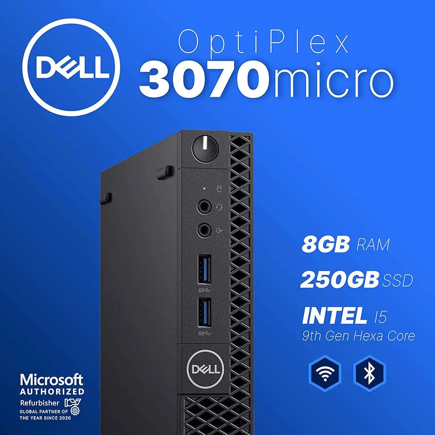 Dell Optiplex 3070 Micro PC | Windows 11 Pro | Intel i5-9500 | 8GB RAM + 250GB SSD | 5G WiFi + BT | Mini Desktop Computer (Renewed)