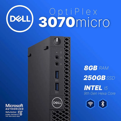 Dell Optiplex 3070 Micro PC | Windows 11 Pro | Intel i5-9500 | 8GB RAM + 250GB SSD | 5G WiFi + BT | Mini Desktop Computer (Renewed)