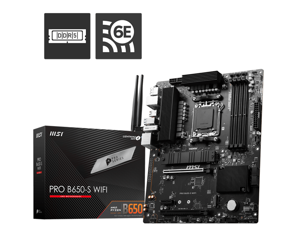 MSI PRO B650-S WIFI AMD AM5 Motherboard (DDR5/PCIe 4.0/Wi-Fi 6E/USB 3.2 Gen2)