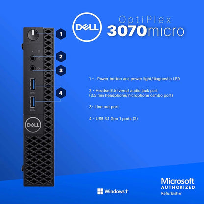 Dell Optiplex 3070 Micro PC | Windows 11 Pro | Intel i5-9500 | 8GB RAM + 250GB SSD | 5G WiFi + BT | Mini Desktop Computer (Renewed)